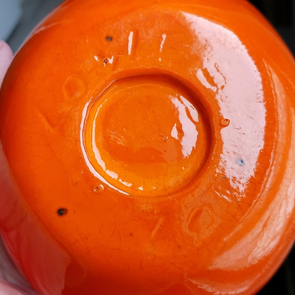 Vintage MCM Chip & Dip Serving Set 1970 Handpainted Ceramic Vibrant Orange 3 Pc - Picture 6 of 13